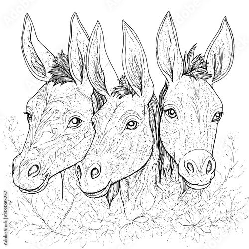 Collection of Donkeys coloring book vector designs, Donkeys vector image