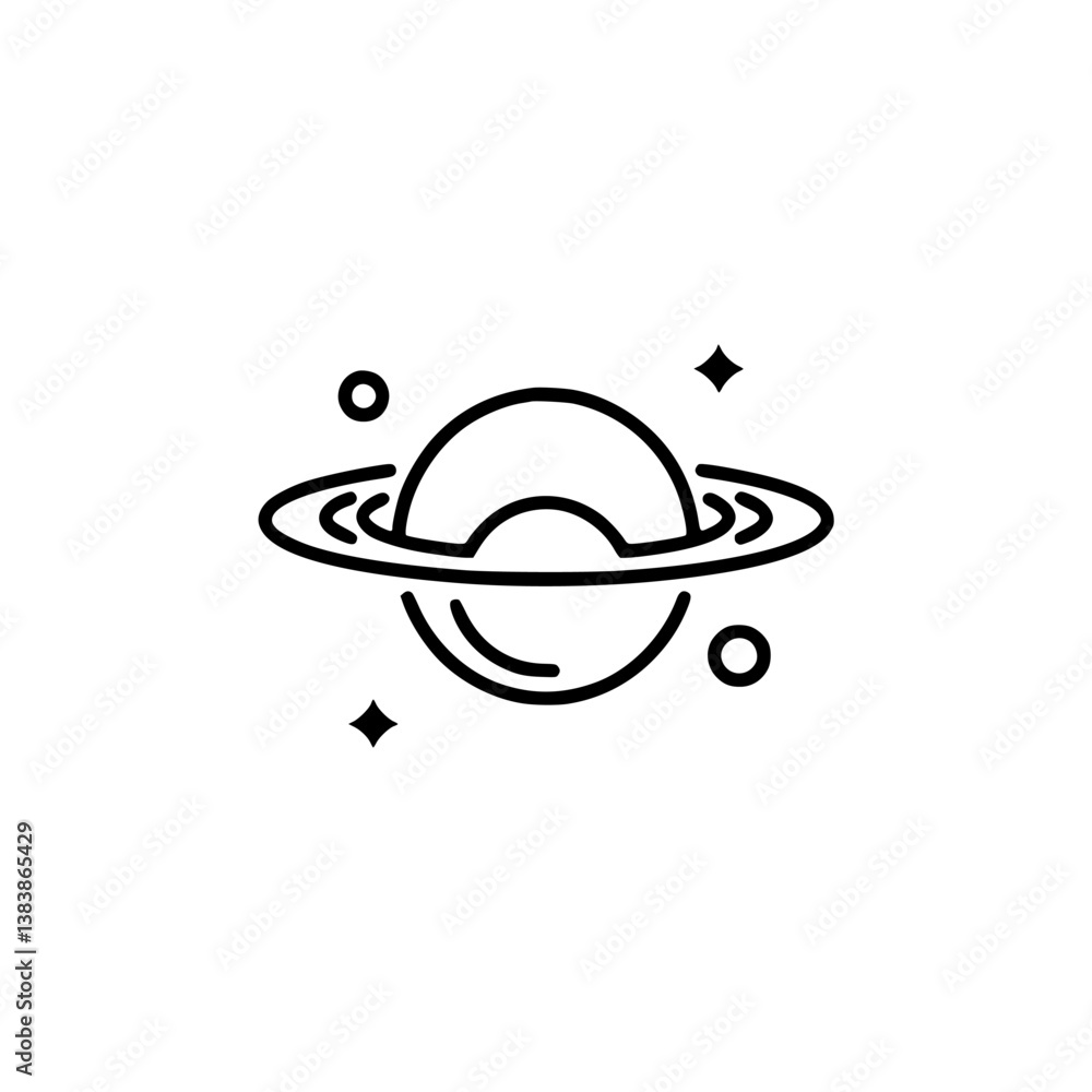 Minimalist Planet Icon with Stars: Black & White, Space Theme Minimalist Planet Icon with Stars: Black & White, Space Theme