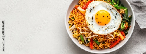 Wallpaper Mural Colorful Noodle Bowl with Stir-fried Vegetables and Fried Egg Torontodigital.ca