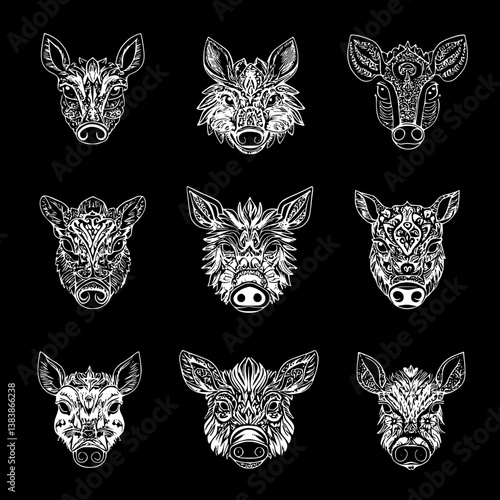 Collection of Boars mandala vector design, Boars vector image