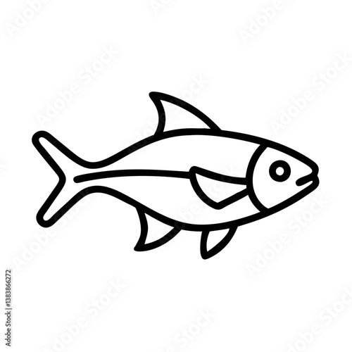 ember tetra fish vector icon, simple black outline line icon of ember tetra fish, aquarium fish vector line art icon