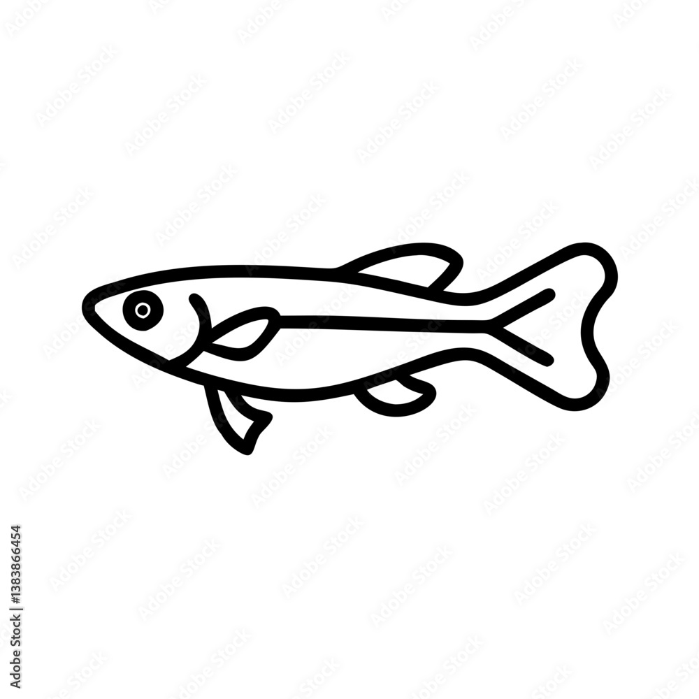 Fototapeta premium endler s livebearer fish vector icon, simple black outline line icon of endler s livebearer fish, aquarium fish vector line art icon