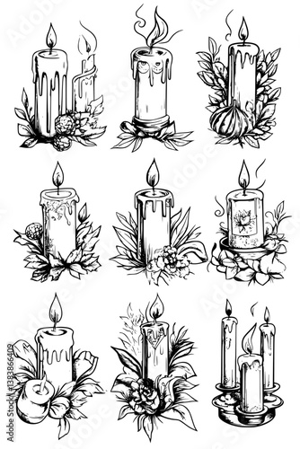 Collection of Candles coloring book vector designs, Candles vector image