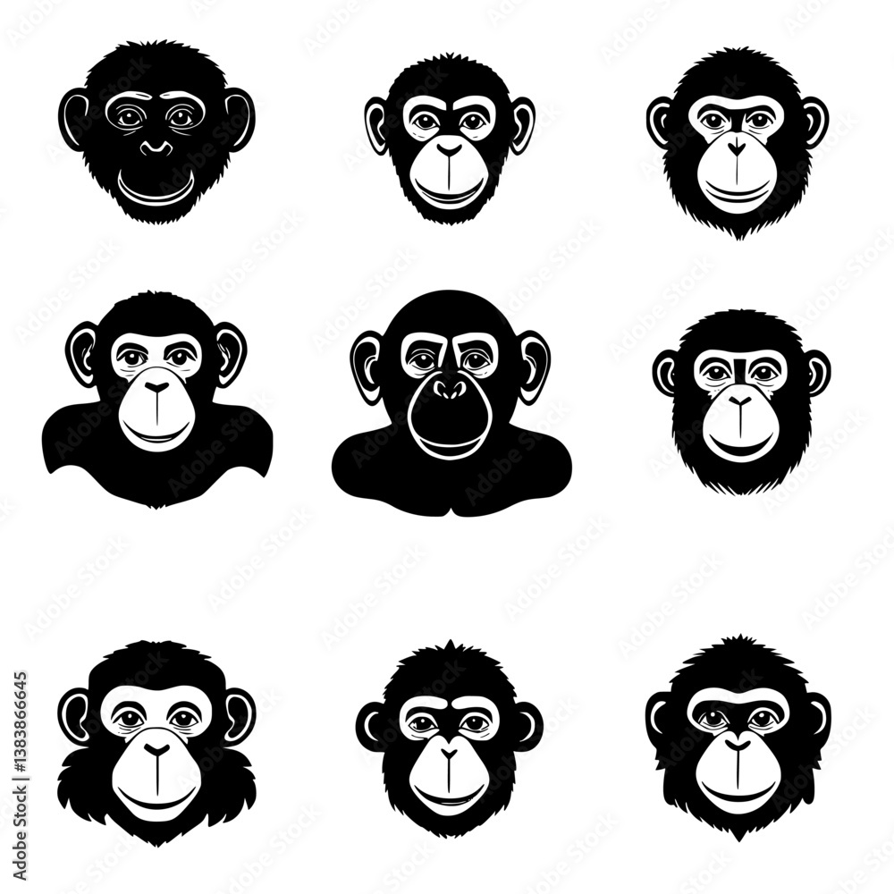 Fototapeta premium Collection of Chimpanzees vector designs, Chimpanzees vector image
