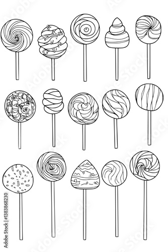 Collection of Lollipop hairpins coloring book vector designs, Lollipop hairpins vector image