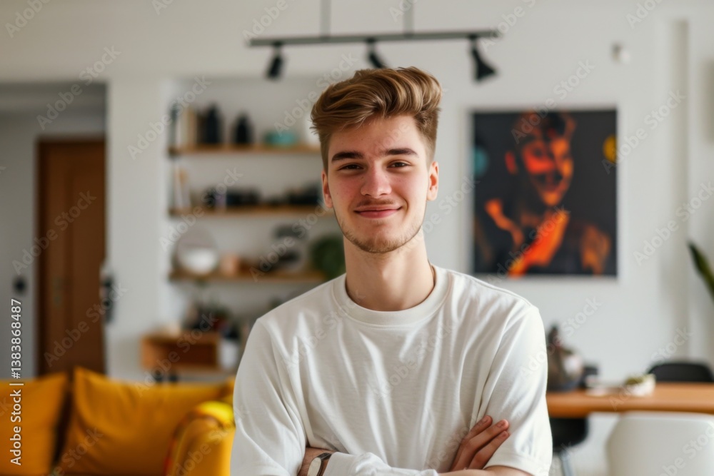 Fototapeta premium Portrait of a young Caucasian man in a modern home