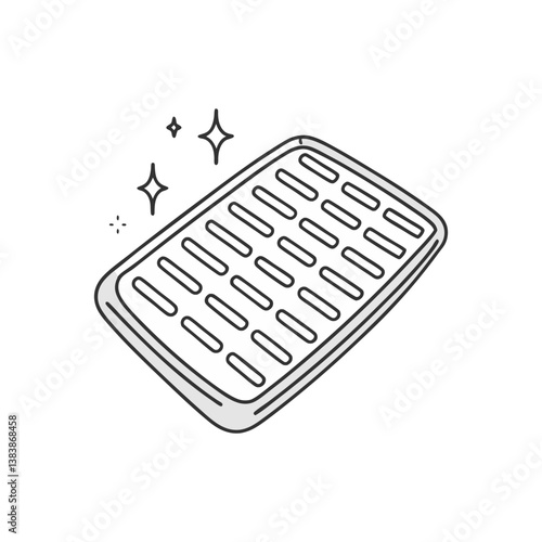 Soap dish with slotted design and sparkles, illustrated in a clean and minimal outlined vector style.