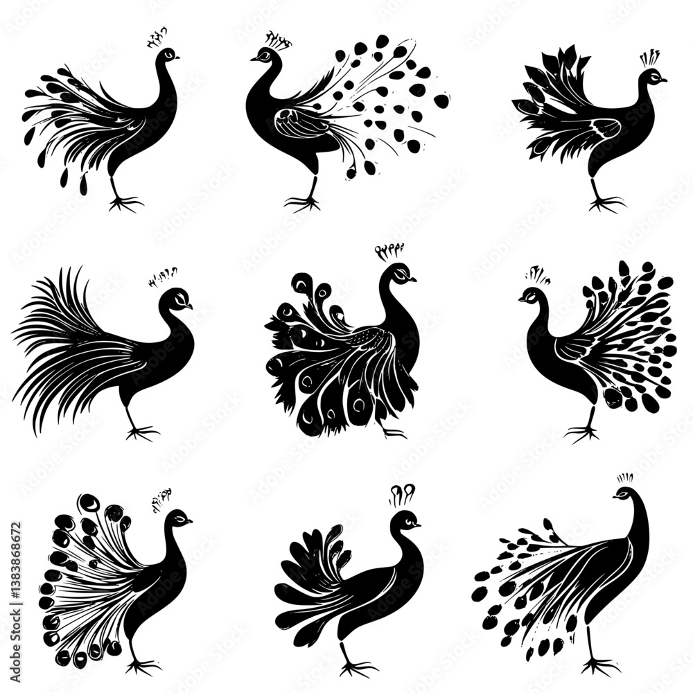 Fototapeta premium Collection of Peacocks vector designs, Peacocks vector image