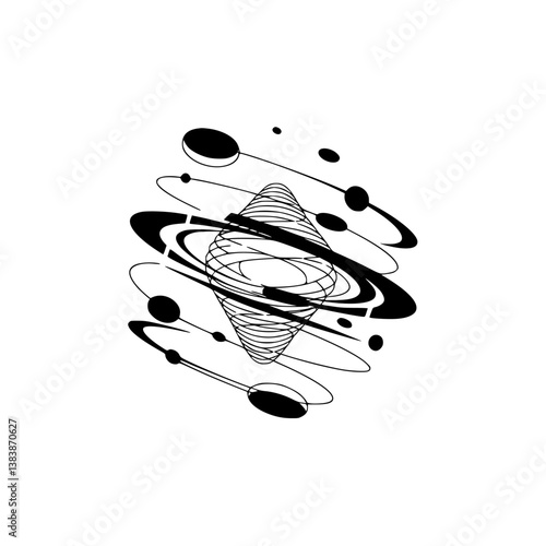 Minimalist Abstract Graphic: Black & White Spiraling Shapes