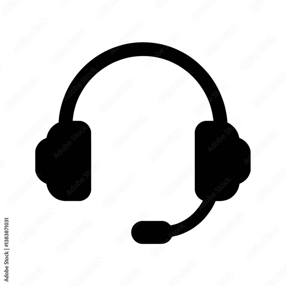 Vector icon, symbol, sign black silhouette of headset, headphones with microphone on transparent background. Vector icon, symbol, sign black silhouette of headset, headphones with microphone on transparent background.