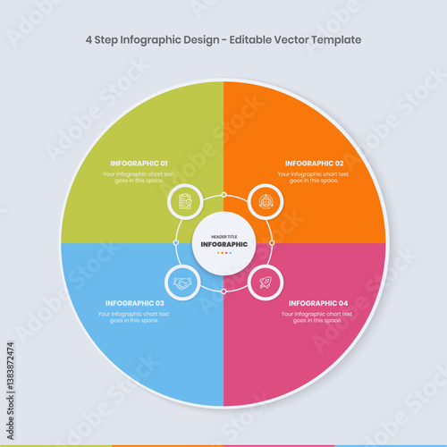 4 Step Infographics Design Template, circle diagram, Modern Business presentation Infographic elements, colorful circle workflow slide template,  Timeline minimalist rounded infographic template
