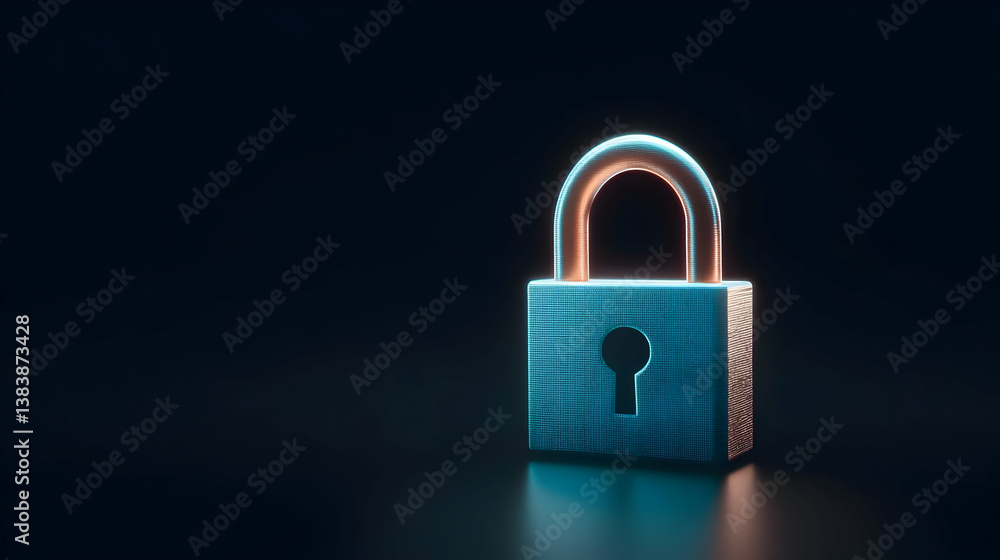 Glowing 3D Security Lock On Dark Background Glowing 3D Security Lock On Dark Background