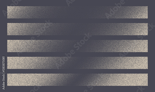 Various Stipple Diagonal Gradients Vector Design Elements Set Abstract Background. Dot Work Style Textured Brushstrokes Assorted Clip Art Collection. Dotted Tilted Gradient Patterned Straight Borders