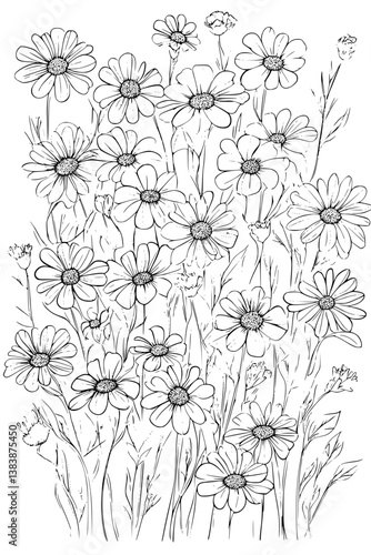 Collection of Daisies coloring book vectors, Daisies vector illustration