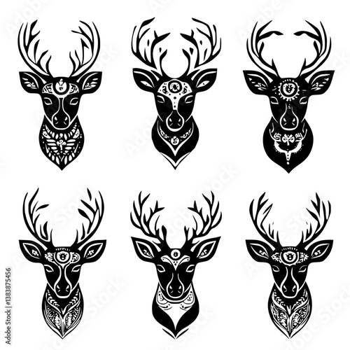 Collection of Deer mandala vector design, Deer vector illustration
