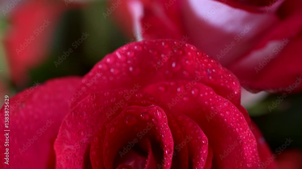 Red and white rose with raindrops on petals. Macro video shooting.
Red and white rose with raindrops on petals. Macro video shooting.