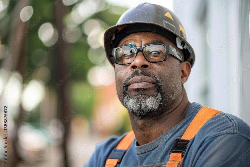 Portrait of a middle aged african american male electrician Portrait of a middle aged african american male electrician
