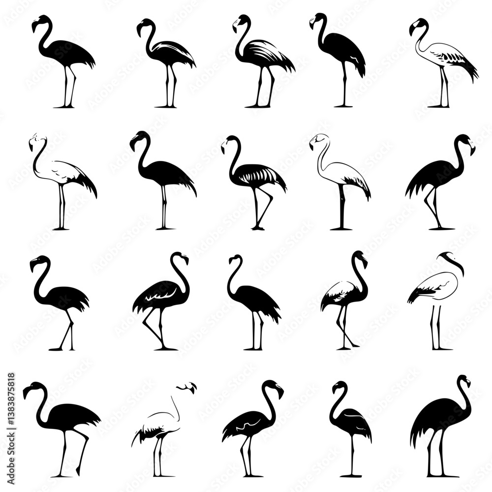 Fototapeta premium Collection of Flamingos vector designs, Flamingos vector illustration