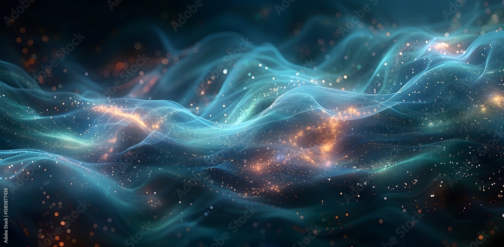 Fototapeta premium Abstract Glowing Waves Background with Sparkling Particles for Futuristic Design