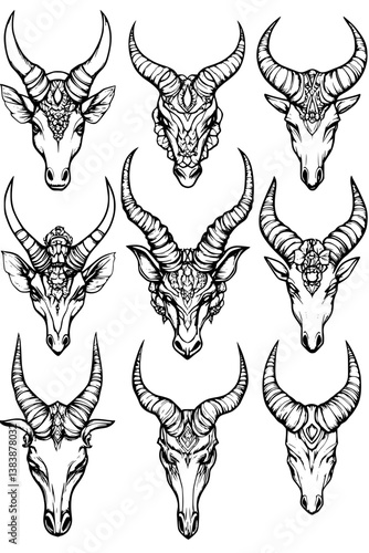 Collection of Spiral horns coloring book vector designs, Spiral horns vector illustration