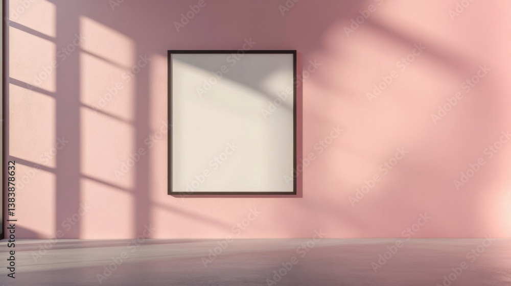 a room with a pink wall and a picture frame a room with a pink wall and a picture frame