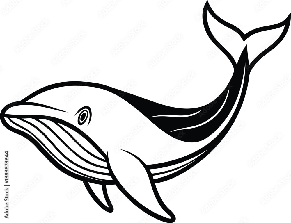 Obraz premium Blue Whale Line art Design with white background
