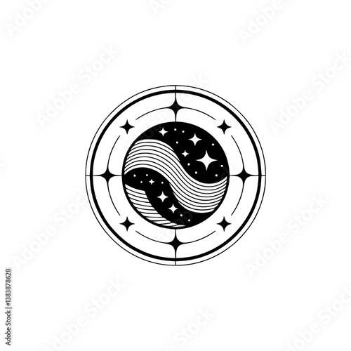 Yin Yang Cosmos: Minimalist Starry Celestial Logo Design
