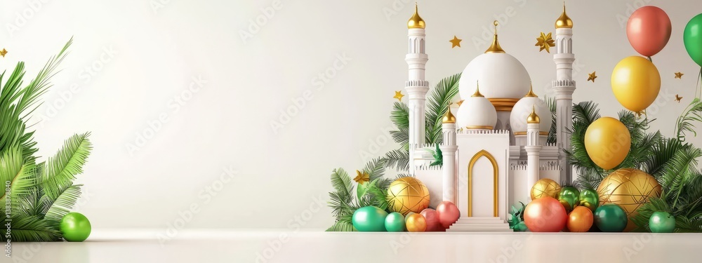 Fototapeta premium Colorful Festive Scene with Palace and Decorative Elements