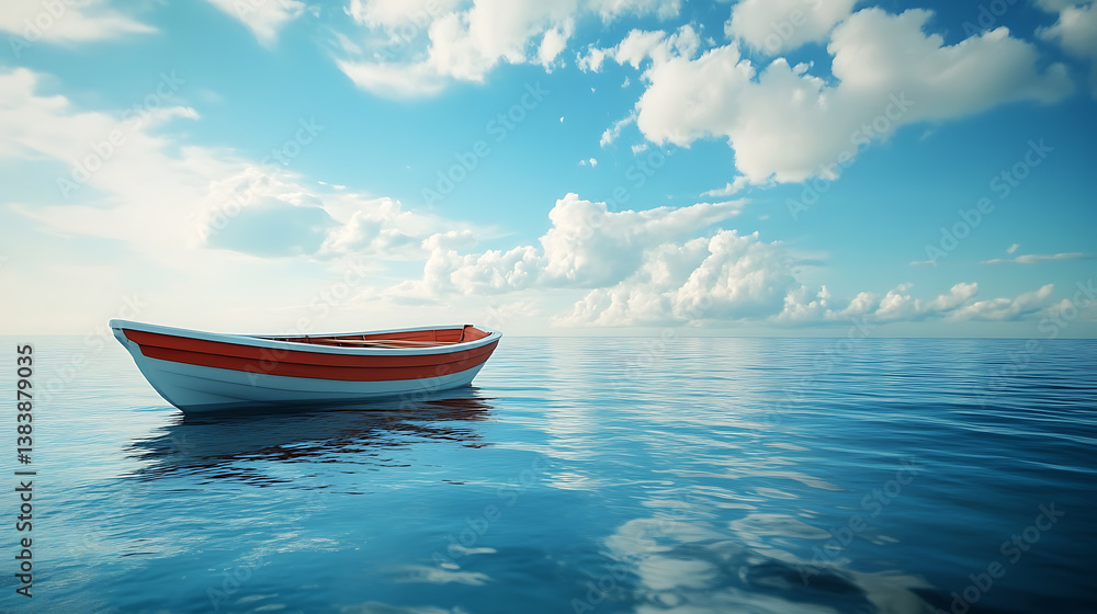 Boat in the sea on a background of blue sky with clouds Boat in the sea on a background of blue sky with clouds