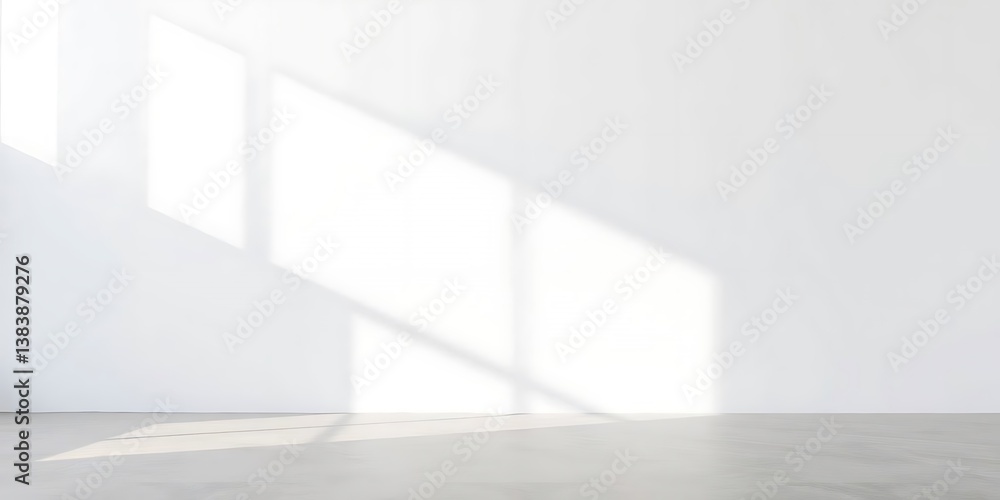 Fototapeta premium A minimalist empty wall with soft natural lighting, smooth neutral surface and subtle texture, featuring strong hard light, a distinct split, divided sections, bold areas, and direct harsh shadows