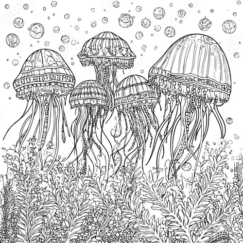 Collection of Jellyfish coloring book vector designs, Jellyfish illustration art