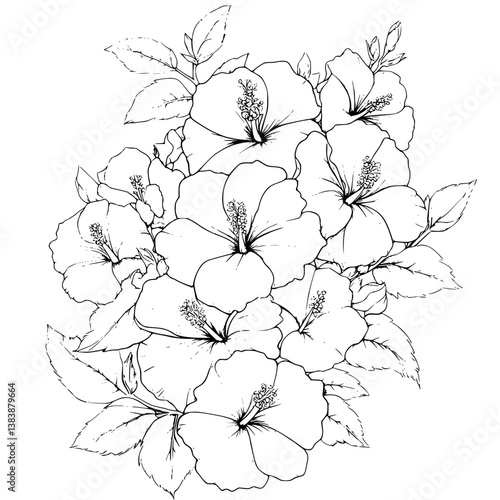 Collection of Hibiscuses coloring book vector designs, Hibiscuses illustration art