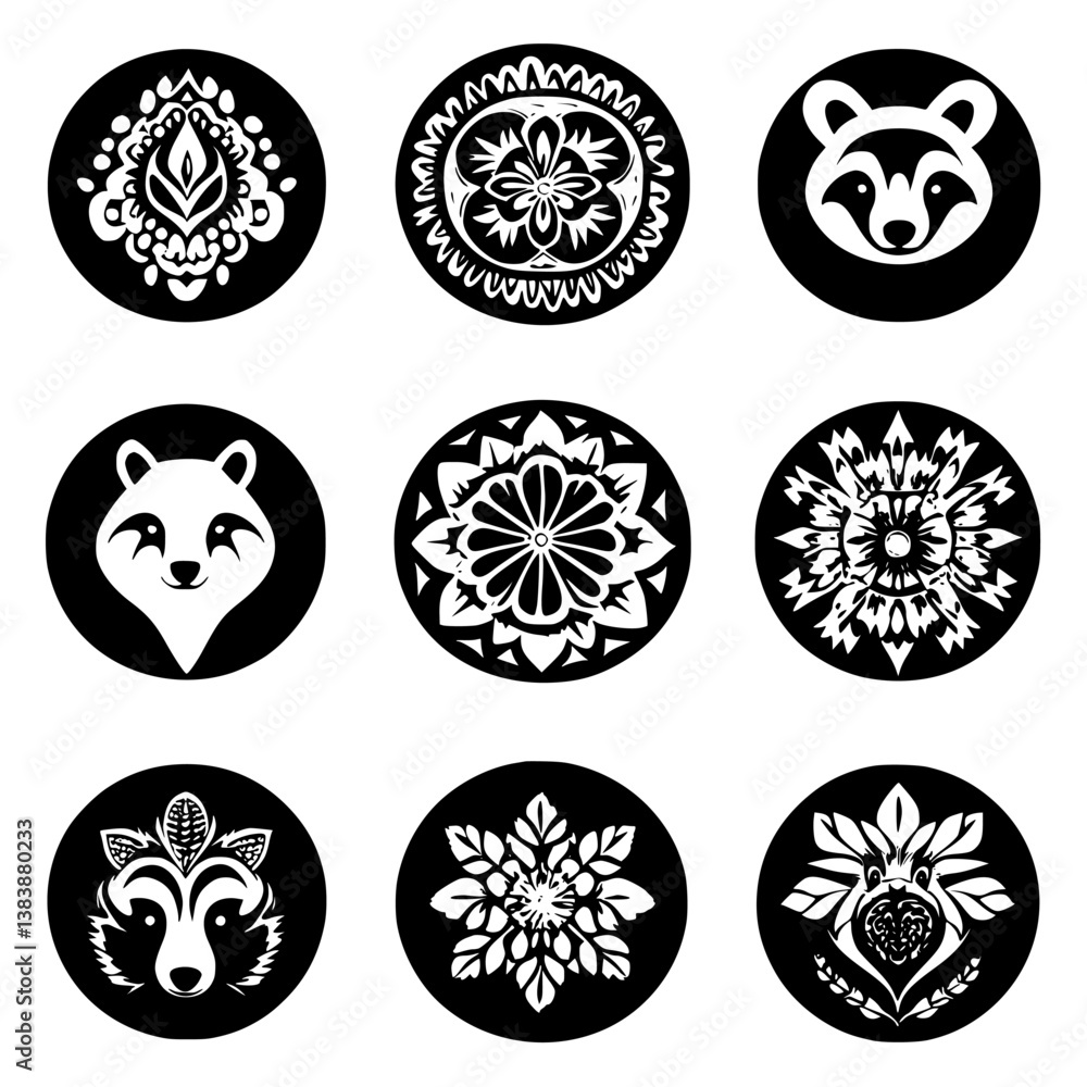 Obraz premium Collection of Badgers mandala vector design, Badgers illustration art