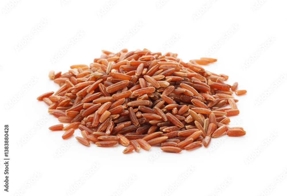 Pile of raw brown rice isolated on white