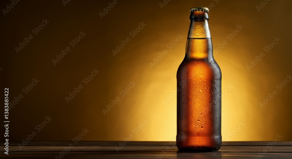 Chilled amber beer bottle against gradient background Chilled amber beer bottle against gradient background