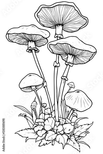 Collection of Fairy ring mushrooms coloring book vector designs, Fairy ring mushrooms illustration art