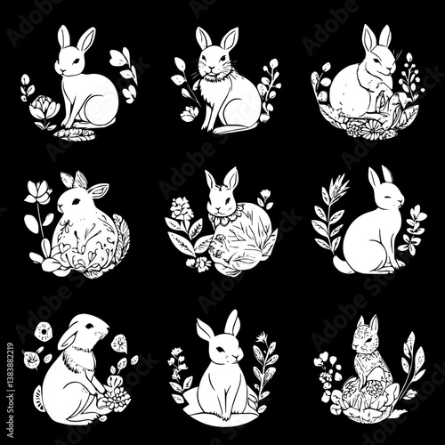 Collection of Hares mandala vector design, Hares illustration art