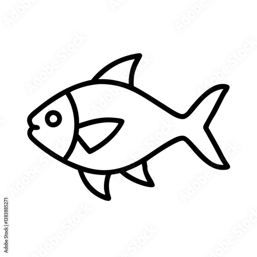 lemon tetra fish vector icon, simple black outline line icon of lemon tetra fish, aquarium fish vector line art icon