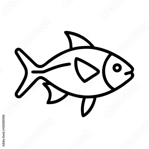 lemon tetra fish vector icon, simple black outline line icon of lemon tetra fish, aquarium fish vector line art icon