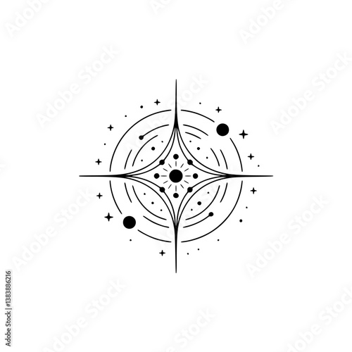 Minimalist Celestial Logo: Compass Rose with Stars & Circles