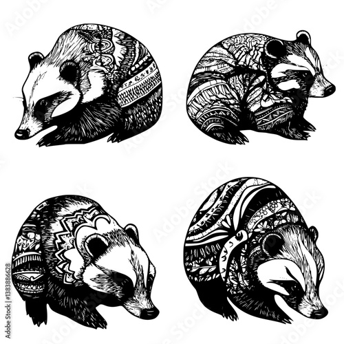 Collection of Badgers coloring book vector designs, Badgers vector graphic