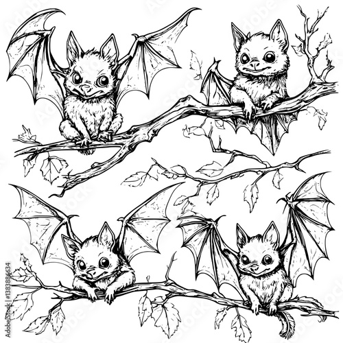 Collection of Bats coloring book vector designs, Bats vector graphic