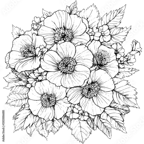 Collection of Begonias coloring book vector designs, Begonias vector graphic