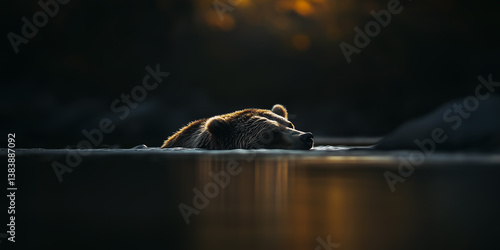Obraz na płótnie Grizzly bear relaxing in river. Shallow depth of field. w salonie