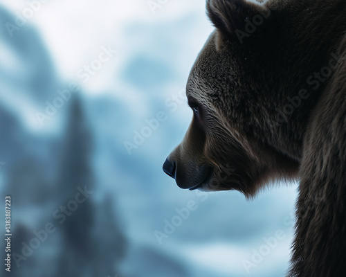 Obraz na płótnie Close-up of head of a grizzly bear in soft light during winter. w salonie