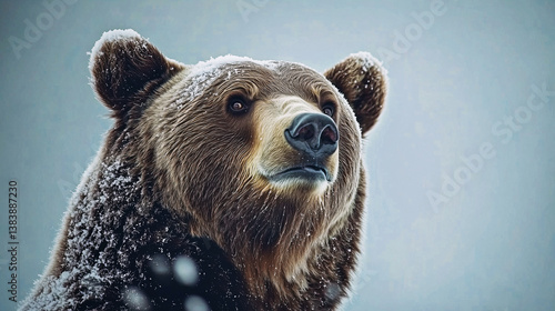 Obraz na płótnie Close-up of head of a grizzly bear in soft light during winter. w salonie
