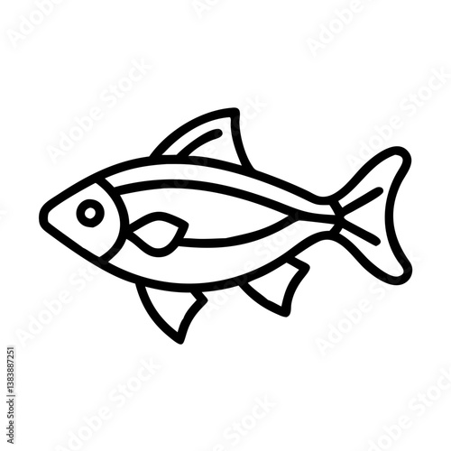 neon tetra fish vector icon, simple black outline line icon of neon tetra fish, aquarium fish vector line art icon