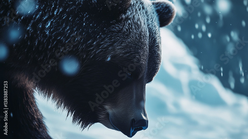 Obraz na płótnie Close-up of head of a grizzly bear in soft light during winter. w salonie