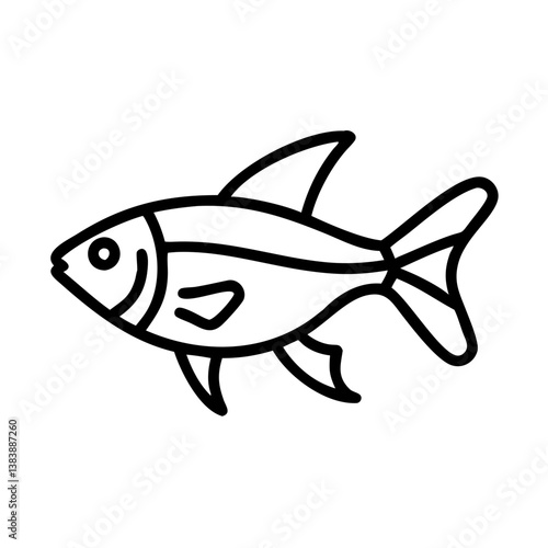 neon tetra fish vector icon, simple black outline line icon of neon tetra fish, aquarium fish vector line art icon