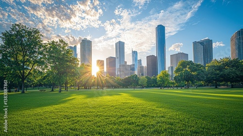 Urban Oasis: City Skyline Meets Lush Greenery
